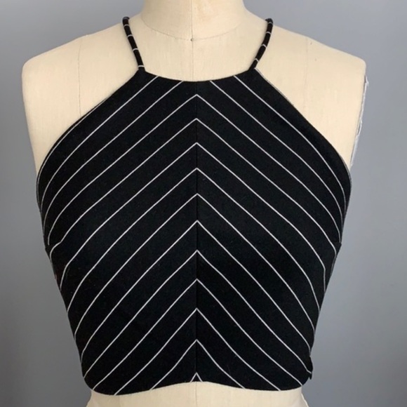 silence + noise Black and White Stripe Halter Neck Crop - Picture 1 of 5